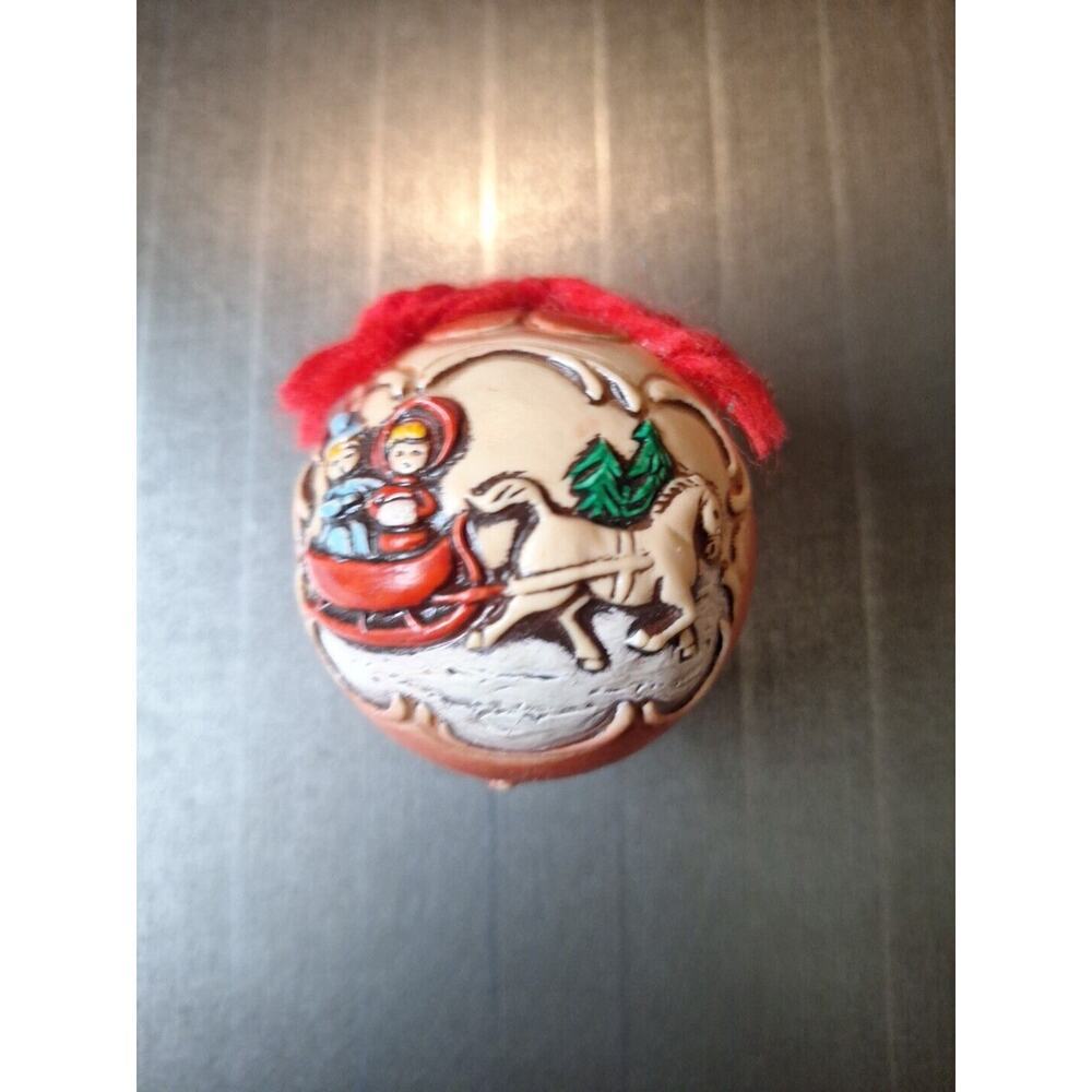 Vintage Rubber Ball Based Old Fashioned Sleigh Ride Ornament Antiqued